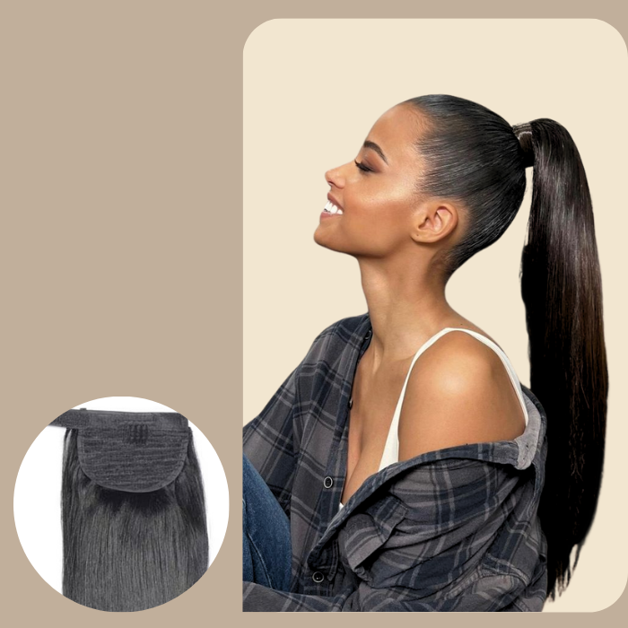 Queue de cheval Ponytail Brun Foncé Ruban Magique Remy Hair Straight Brun Foncé 1B