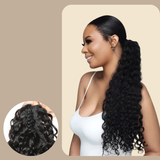 Queue de cheval Ponytail Brun Foncé à Pince Naturel Remy Hair Water Wave Brun Foncé 1B