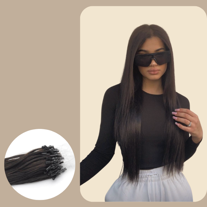 100 Extensions Anneaux Raides Brun Foncé Brun Foncé 22" | 56 Cm 80 Gr