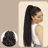 Queue de cheval Ponytail Brun Foncé à Pince Naturel Remy Hair Deep Wave Brun Foncé 1B