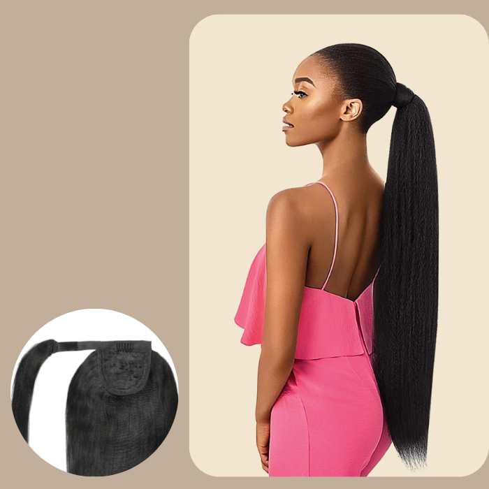 Queue de cheval Ponytail Brun Foncé Ruban Magique Remy Hair Yaki Straight Brun Foncé 1B