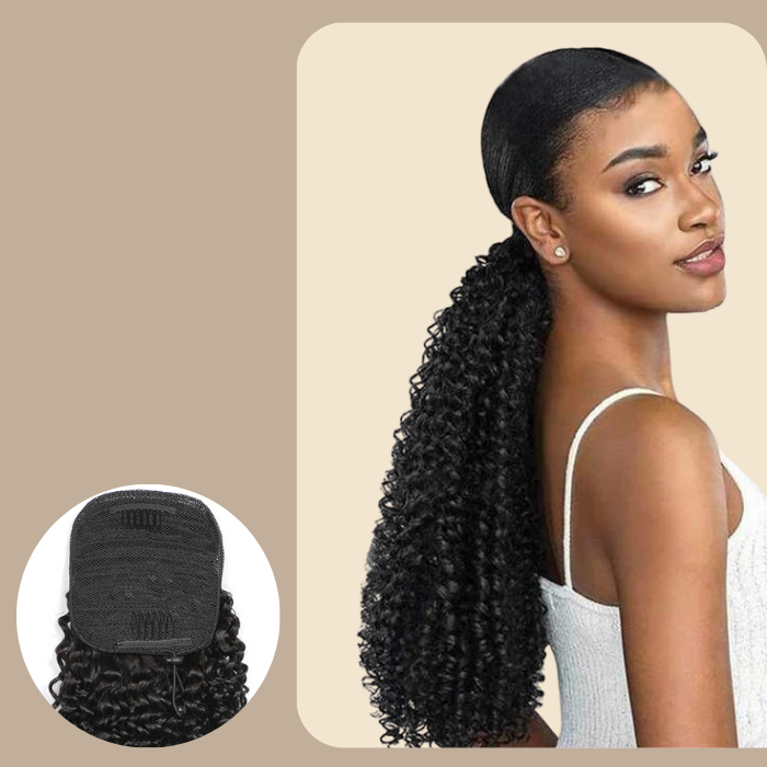 Queue de cheval Ponytail Brun Foncé A Cordon Remy Hair Kinky Curly Brun Foncé 1B