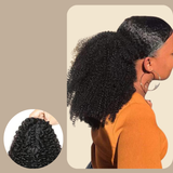 Queue de cheval Ponytail Brun Foncé à Pince Naturel Remy Hair Afro Curly Brun Foncé 1B