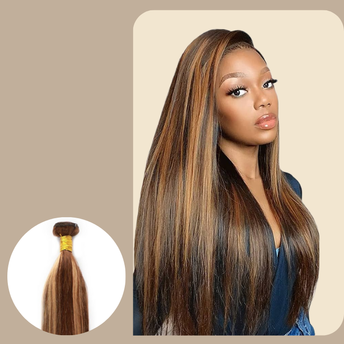 Tissage Cheveux Vierge Human Hair Straight 7A Chatain Méché Blond P4/27 100 Gr Chatain méché blond P4 27 1 Pc