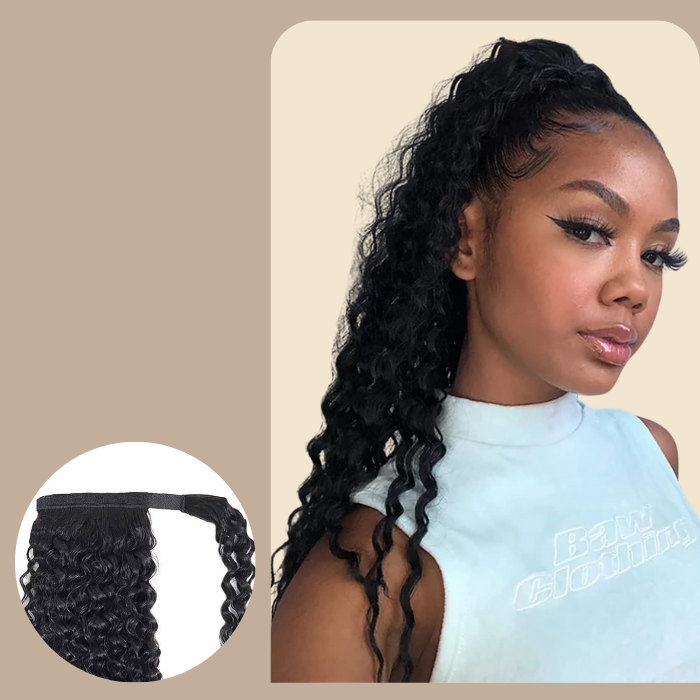 Queue de cheval Ponytail Brun Foncé Ruban Magique Remy Hair Afro Curly Brun Foncé 1B