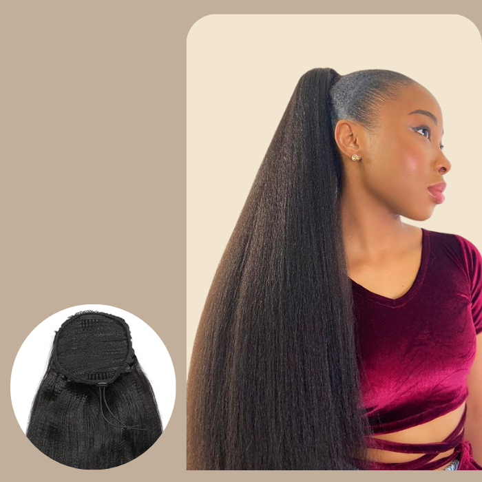 Queue de cheval Ponytail Brun Foncé A Cordon Remy Hair Yaki Straight Brun Foncé 1B