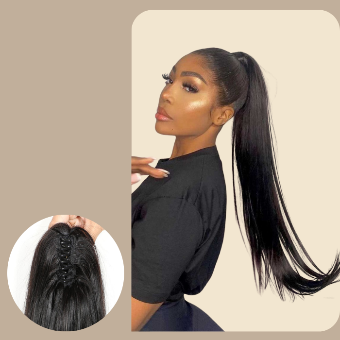 Queue de cheval Ponytail Brun Foncé à Pince Naturel Remy Hair Straight Brun Foncé 1B