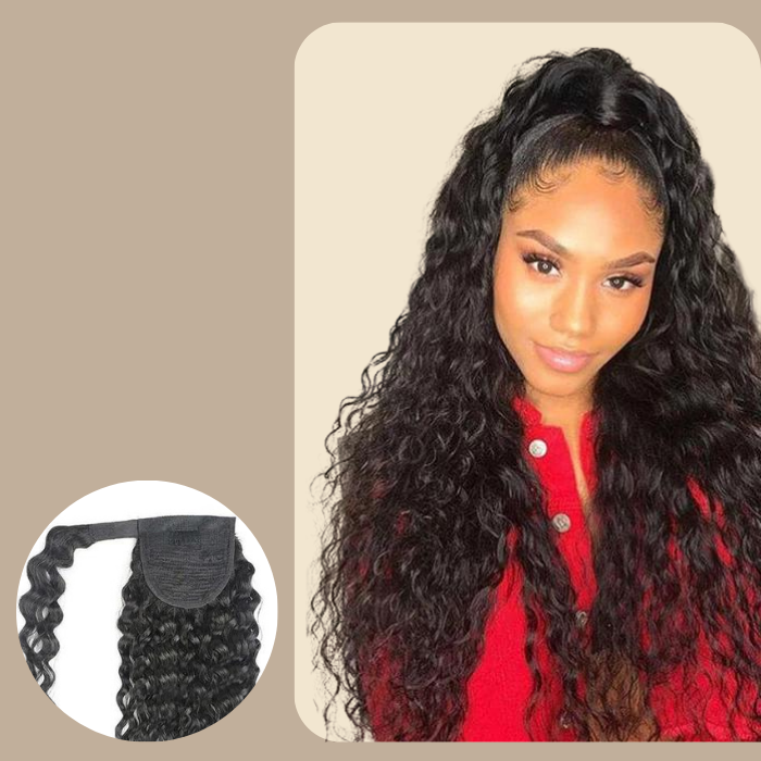 Queue de cheval Ponytail Brun Foncé Ruban Magique Remy Hair Water Wave Brun Foncé 1B