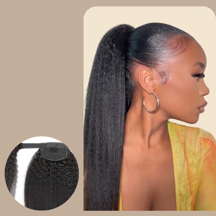 Queue de cheval Ponytail Brun Foncé Ruban Magique Remy Hair Kinky Straight Brun Foncé 1B