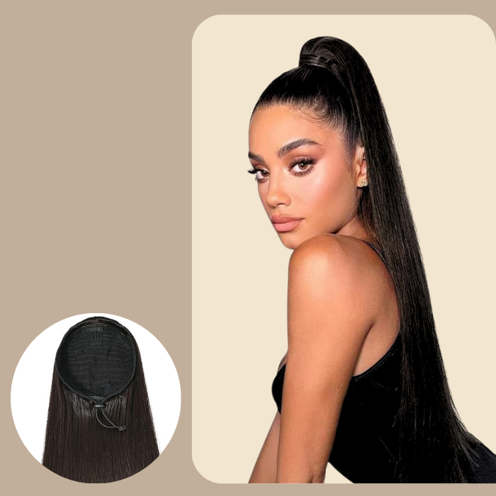 Queue de cheval Ponytail Brun Foncé A Cordon Remy Hair Straight Brun Foncé 1B