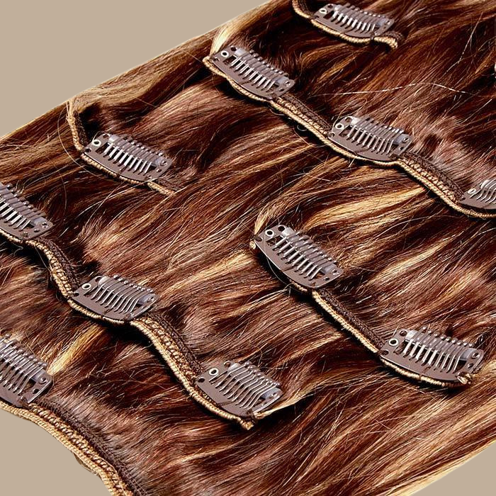 Extensions Clips Raides Chocolat Méché Blond Chocolat Méché Blond 22" | 56 Cm 120 Gr