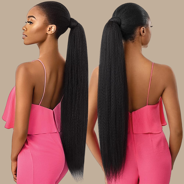 Queue de cheval Ponytail Brun Foncé Ruban Magique Remy Hair Yaki Straight Brun Foncé 1B