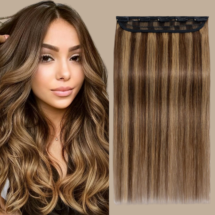 Extension à Clips Straight Chatain Méché Blond Mono Bande Maxi Volume Chatain Méché Blond