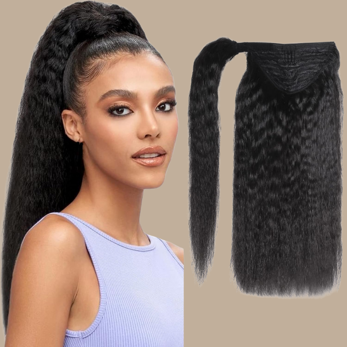 Queue de cheval Ponytail Brun Foncé Ruban Magique Remy Hair Kinky Straight Brun Foncé 1B