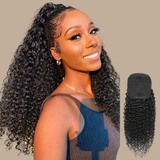 Queue de cheval Ponytail Brun Foncé A Cordon Remy Hair Kinky Curly Brun Foncé 1B