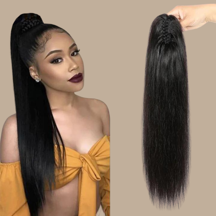 Queue de cheval Ponytail Brun Foncé à Pince Naturel Remy Hair Straight Brun Foncé 1B