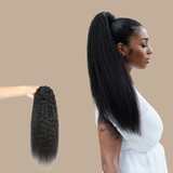 Queue de cheval Ponytail Brun Foncé à Pince Naturel Remy Hair Kinky Straight Brun Foncé 1B