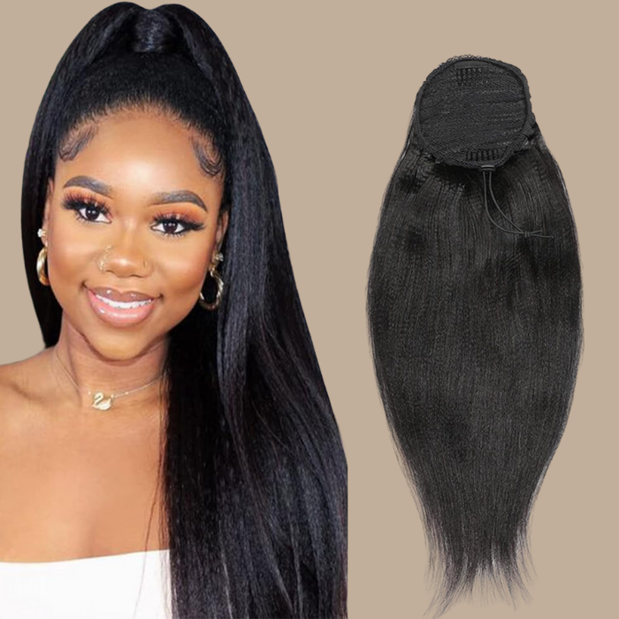 Queue de cheval Ponytail Brun Foncé A Cordon Remy Hair Yaki Straight Brun Foncé 1B