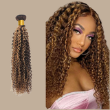 Tissage Cheveux Vierge Human Hair Kinky Curly 7A Chatain Méché Blond P4/27 100 Gr Chatain méché blond P4 27 1 Pc