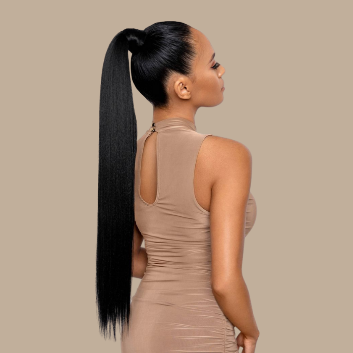 Queue de cheval Ponytail Brun Foncé Ruban Magique Remy Hair Straight Brun Foncé 1B