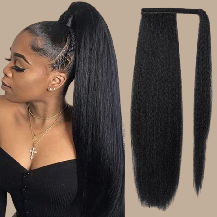 Queue de cheval Ponytail Brun Foncé Ruban Magique Remy Hair Yaki Straight Brun Foncé 1B