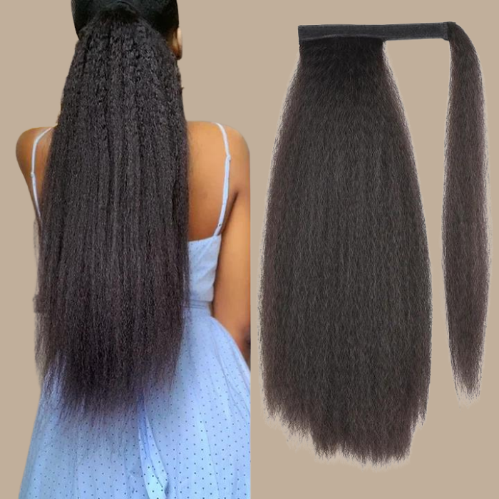 Queue de cheval Ponytail Brun Foncé Ruban Magique Remy Hair Kinky Straight Brun Foncé 1B