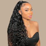 Queue de cheval Ponytail Brun Foncé à Pince Naturel Remy Hair Water Wave Brun Foncé 1B