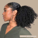 Queue de cheval Ponytail Brun Foncé à Pince Naturel Remy Hair Afro Curly Brun Foncé 1B