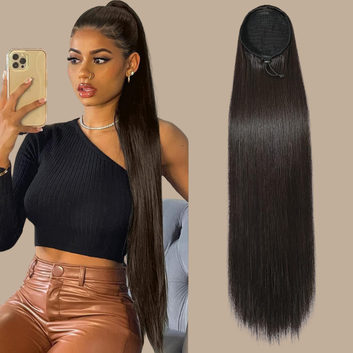 Queue de cheval Ponytail Brun Foncé A Cordon Remy Hair Straight Brun Foncé 1B