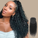 Queue de cheval Ponytail Brun Foncé A Cordon Remy Hair Kinky Curly Brun Foncé 1B