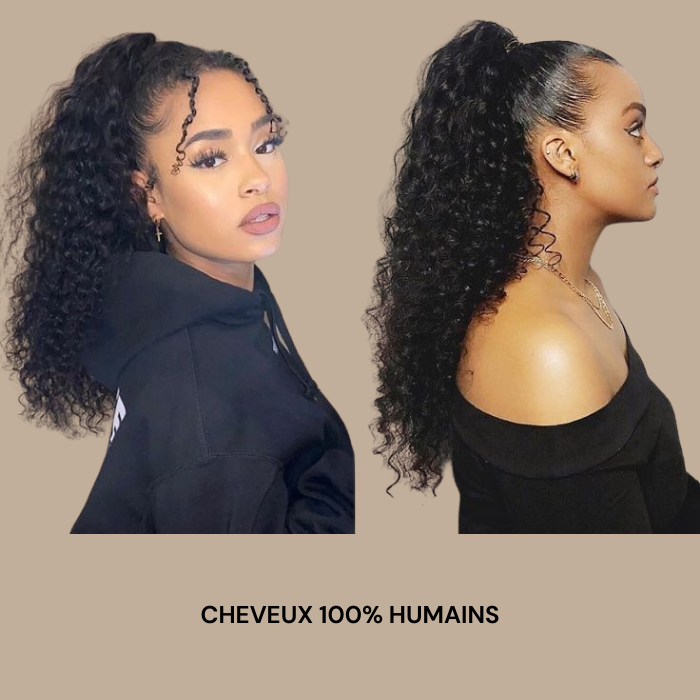 Queue de cheval Ponytail Brun Foncé Ruban Magique Remy Hair Afro Curly Brun Foncé 1B