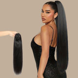 Queue de cheval Ponytail Brun Foncé à Pince Naturel Remy Hair Straight Brun Foncé 1B