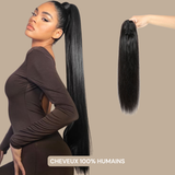 Queue de cheval Ponytail Brun Foncé à Pince Naturel Remy Hair Straight Brun Foncé 1B