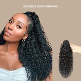 Queue de cheval Ponytail Brun Foncé à Pince Naturel Remy Hair Kinky Curly Brun Foncé 1B