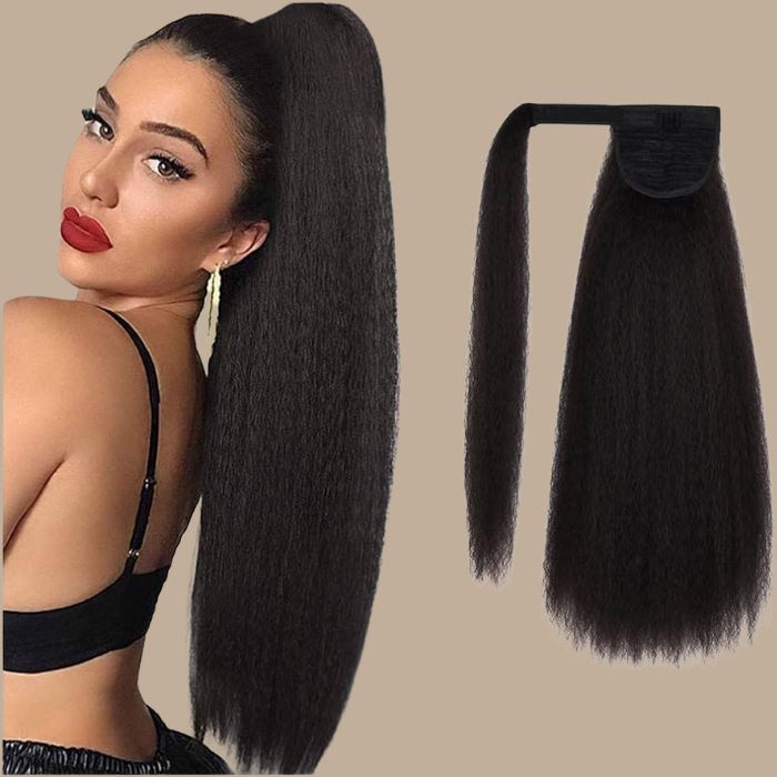 Queue de cheval Ponytail Brun Foncé Ruban Magique Remy Hair Yaki Straight Brun Foncé 1B