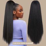 Queue de cheval Ponytail Brun Foncé à Pince Naturel Remy Hair Yaki Straight Brun Foncé 1B