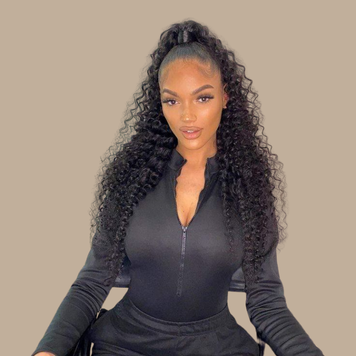 Queue de cheval Ponytail Brun Foncé Ruban Magique Remy Hair Deep Wave Brun Foncé 1B