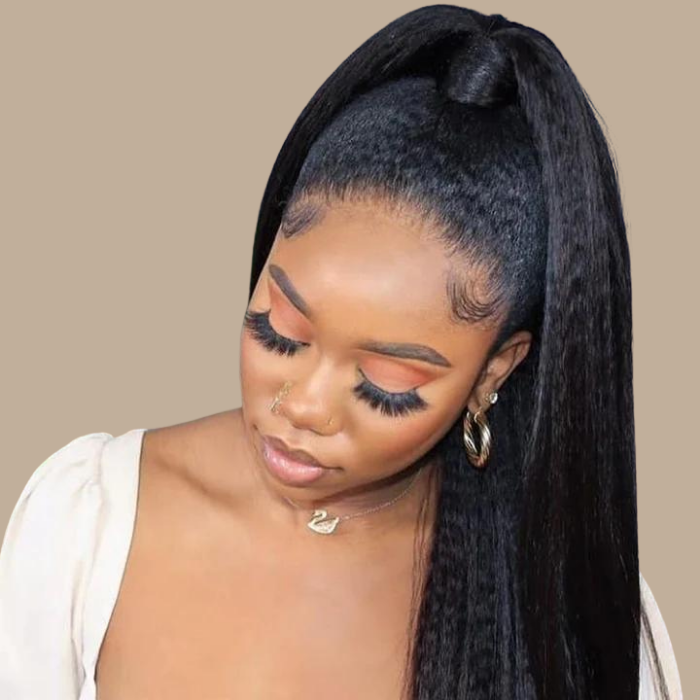 Queue de cheval Ponytail Brun Foncé Ruban Magique Remy Hair Kinky Straight Brun Foncé 1B