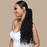 Queue de cheval Ponytail Brun Foncé A Cordon Remy Hair Water Wave Brun Foncé 1B