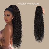 Queue de cheval Ponytail Brun Foncé à Pince Naturel Remy Hair Water Wave Brun Foncé 1B