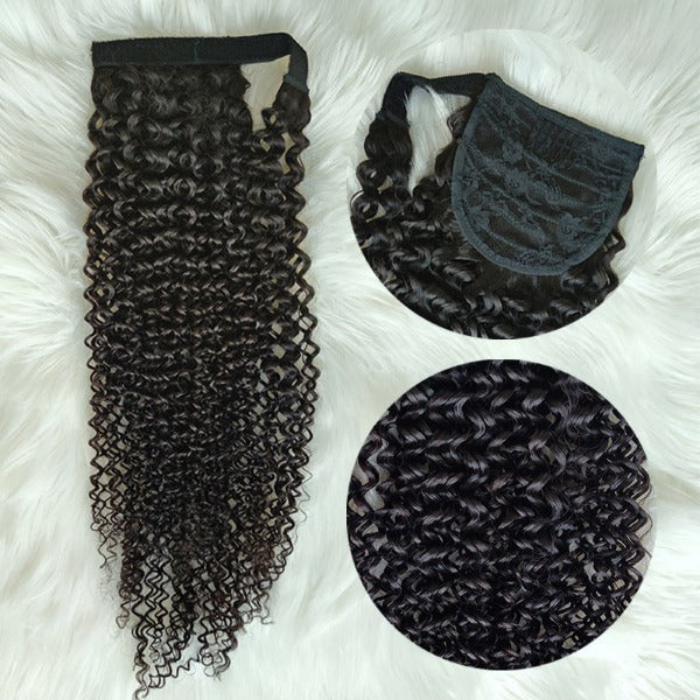 Queue de cheval Ponytail Brun Foncé Ruban Magique Remy Hair Afro Curly Brun Foncé 1B