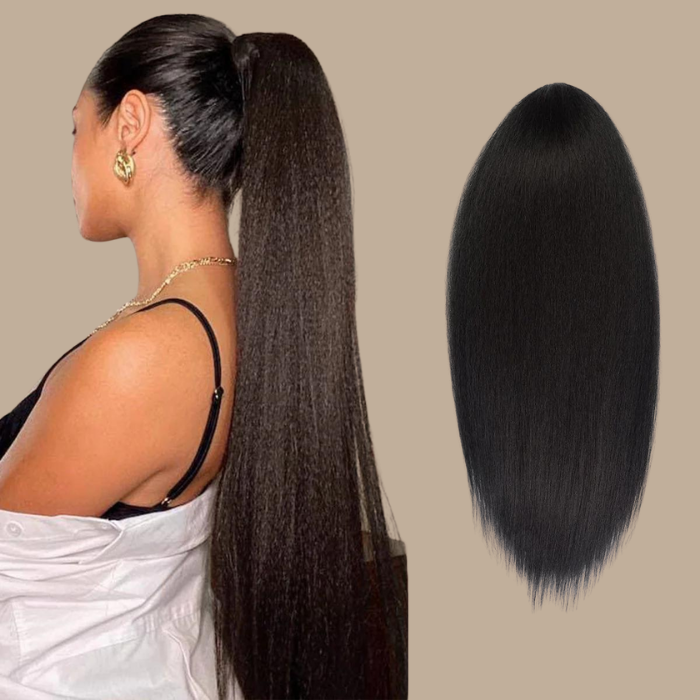 Queue de cheval Ponytail Brun Foncé Ruban Magique Remy Hair Yaki Straight Brun Foncé 1B