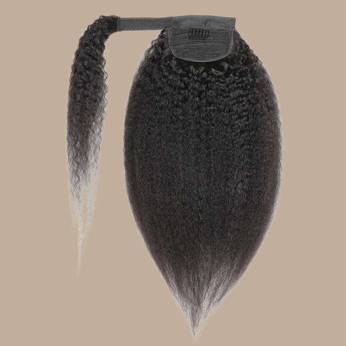 Queue de cheval Ponytail Brun Foncé Ruban Magique Remy Hair Kinky Straight Brun Foncé 1B