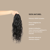 Queue de cheval Ponytail Brun Foncé à Pince Naturel Remy Hair Body Wave Brun Foncé 1B