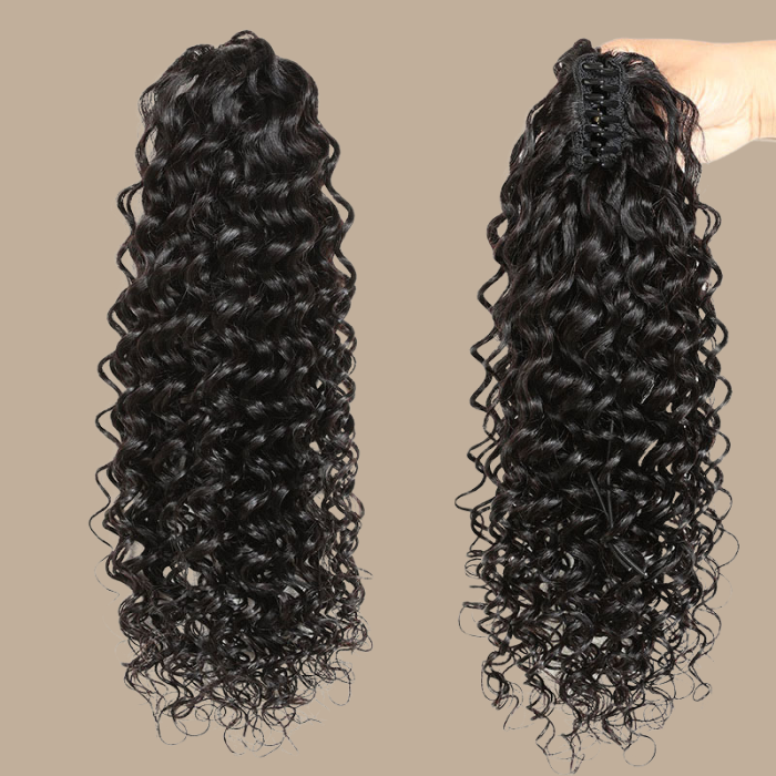 Queue de cheval Ponytail Brun Foncé à Pince Naturel Remy Hair Deep Wave Brun Foncé 1B