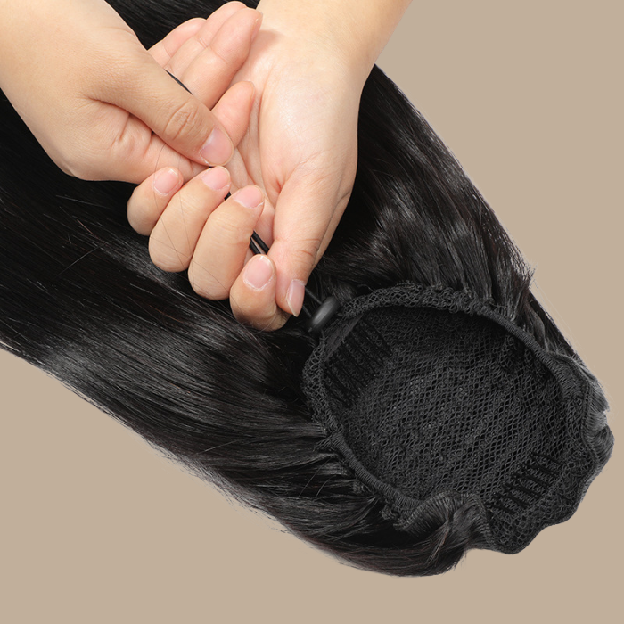 Queue de cheval Ponytail Brun Foncé A Cordon Remy Hair Straight Brun Foncé 1B