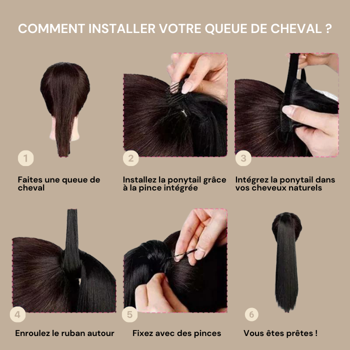 Queue de cheval Ponytail Brun Foncé Ruban Magique Remy Hair Straight Brun Foncé 1B