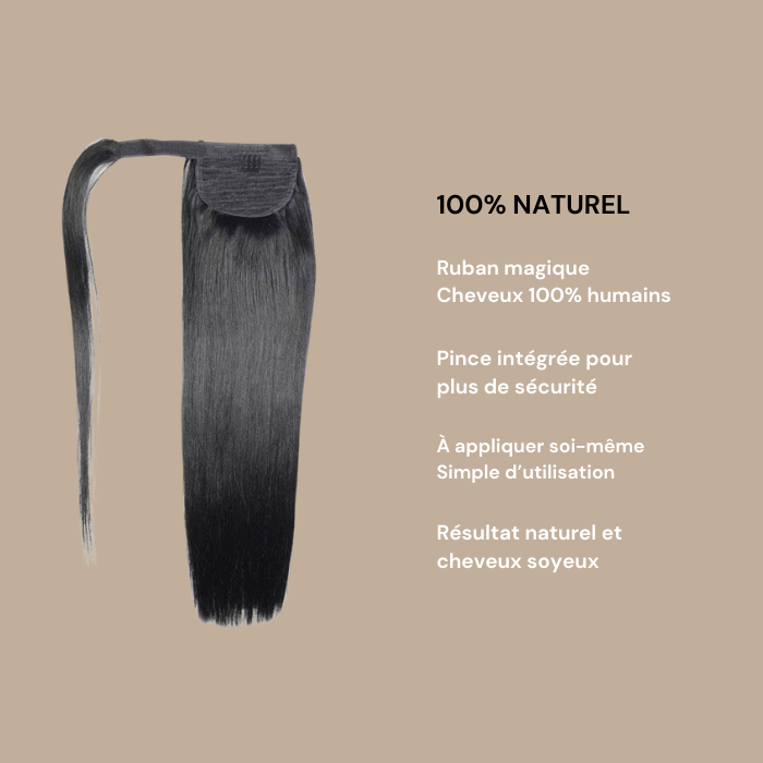 Queue de cheval Ponytail Brun Foncé Ruban Magique Remy Hair Straight Brun Foncé 1B