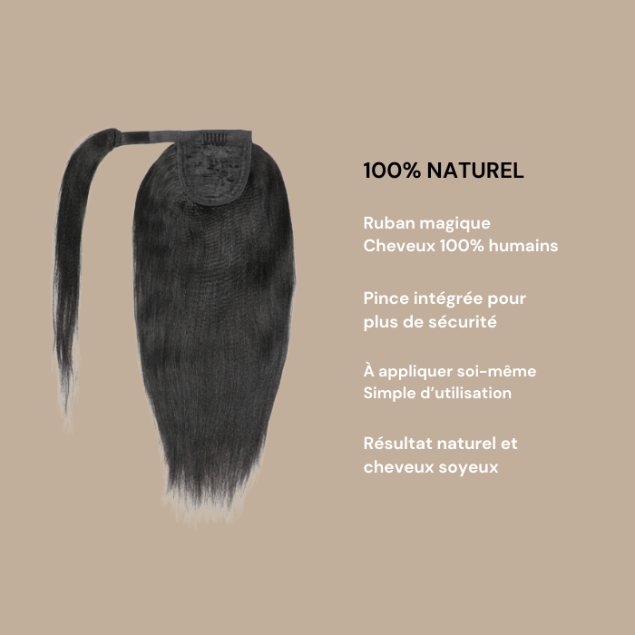 Queue de cheval Ponytail Brun Foncé Ruban Magique Remy Hair Yaki Straight Brun Foncé 1B