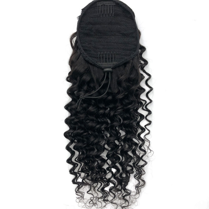 Queue de cheval Ponytail Brun Foncé A Cordon Remy Hair Deep Wave Brun Foncé 1B